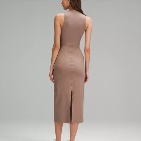 Lululemon All Aligned Ribbed Midi Dress, Taupetastic, Size 8 - Picture 2 of 5